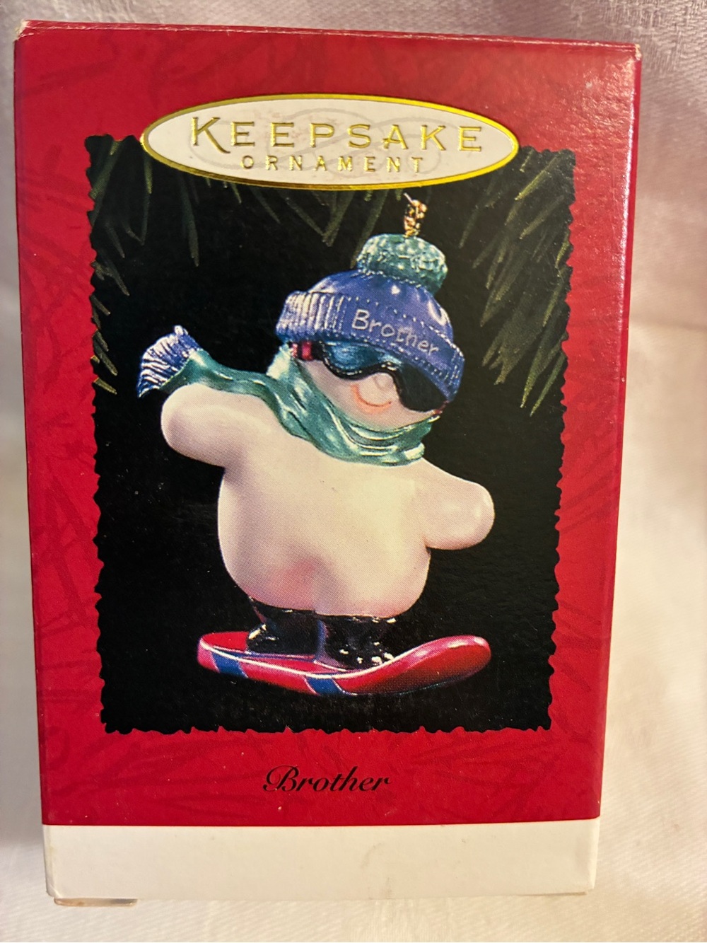 Hallmark Kaapsake Ornament "Brother" Snowboarder Blue Red Teal 1995 Vintage